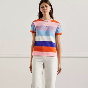 Boden Turn Up Cuff Tee Shirt in Multi Stripe, L